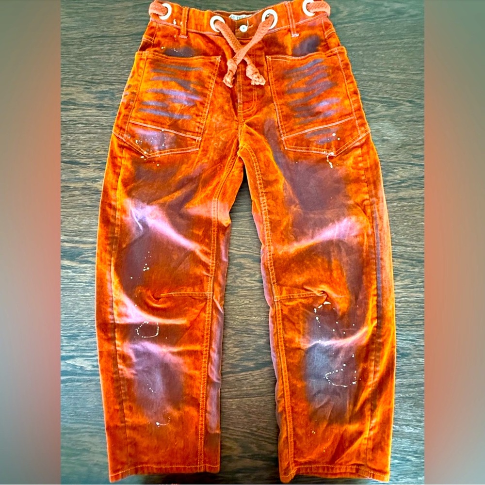 RARE WE THE FREE PEOPLE Tangerine Moxie Barrel Flocked Jeans Orange ๐ - Picture 3 of 14